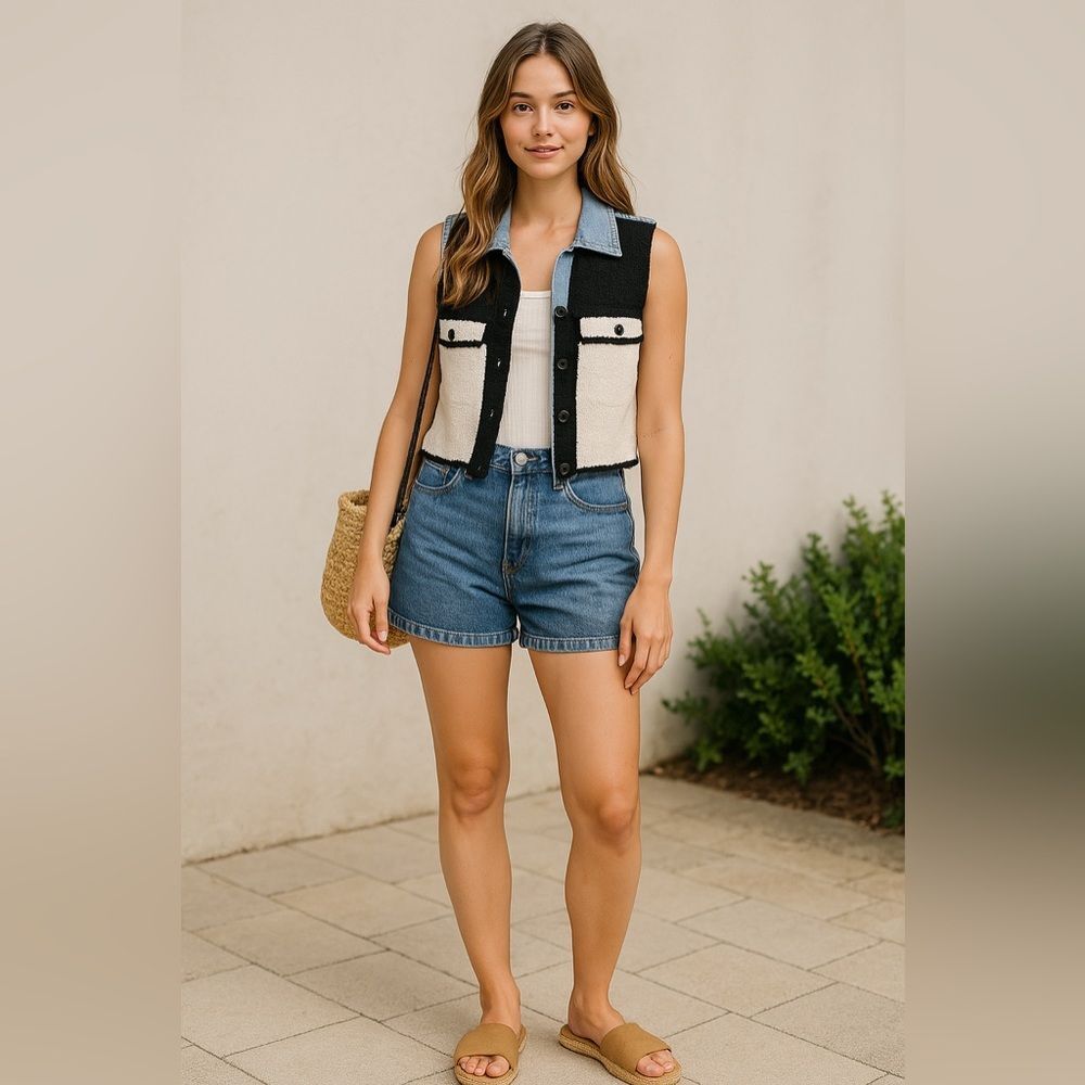 Vintage 90s Romeo Romeo Bouclé & Denim Vest – Western Y2K Aesthetic Size M - Picture 14 of 14